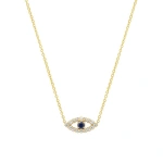 Jennifer Meyer Mini Diamond Open Evil Eye Necklace with Blue Sapphire Center in 18K Yellow Gold | Fine Necklaces | Coveti