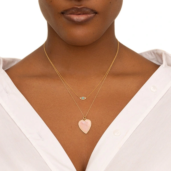 Jennifer Meyer Mini Diamond Open Evil Eye Necklace with Turquoise Center in 18K Yellow Gold | Fine Necklaces | Coveti