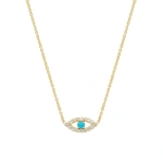 Jennifer Meyer Mini Diamond Open Evil Eye Necklace with Turquoise Center in 18K Yellow Gold | Fine Necklaces | Coveti