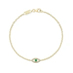 Jennifer Meyer Mini Diamond Open Evil Eye with Emerald Center Bracelet in 18K Yellow Gold | Fine Bracelets | Coveti