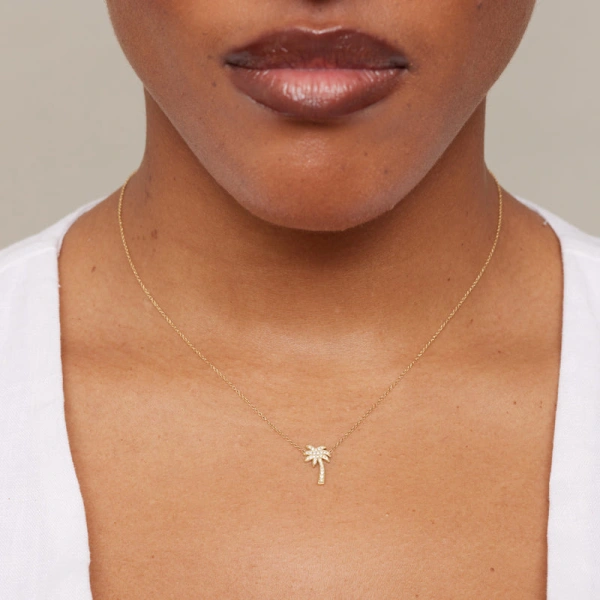 Jennifer Meyer Mini Diamond Palm Tree Necklace in 18K Yellow Gold | Fine Necklaces | Coveti