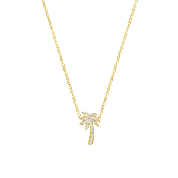 Jennifer Meyer Mini Diamond Palm Tree Necklace in 18K Yellow Gold | Fine Necklaces | Coveti
