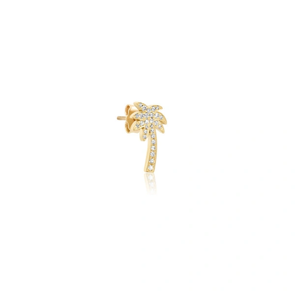 Jennifer Meyer Mini Diamond Palm Tree Studs in 18K Yellow Gold | Fine Earrings | Coveti