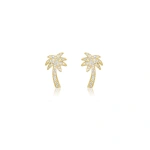 Jennifer Meyer Mini Diamond Palm Tree Studs in 18K Yellow Gold | Fine Earrings | Coveti