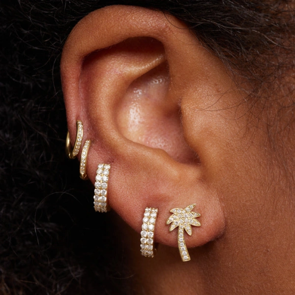 Jennifer Meyer Mini Diamond Palm Tree Studs in 18K Yellow Gold | Fine Earrings | Coveti
