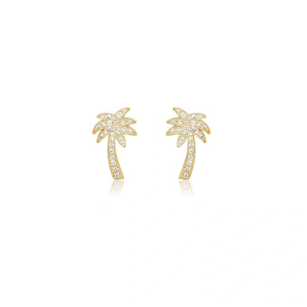 Jennifer Meyer Mini Diamond Palm Tree Studs in 18K Yellow Gold | Fine Earrings | Coveti