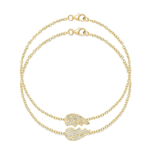 Jennifer Meyer Mini Diamond Piece of My Heart Bracelet Set in 14K Yellow Gold | Fine Bracelets | Coveti