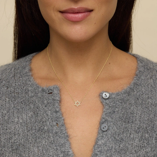 Jennifer Meyer Mini Diamond Star of David Necklace in 18K Yellow Gold | Fine Necklaces | Coveti