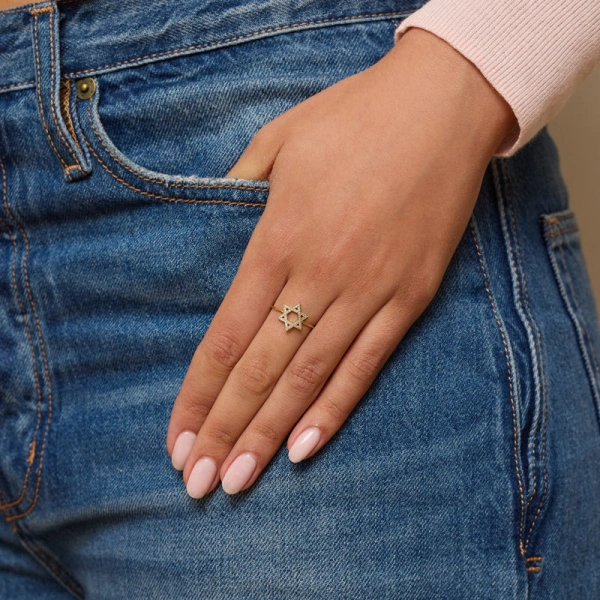 Jennifer Meyer Mini Diamond Star of David Ring in 18K Yellow Gold | Fine Rings | Coveti