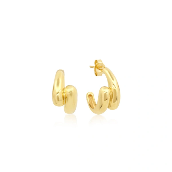 Jennifer Meyer Mini Double Dome Hoops in 18K Yellow Gold | Fine Earrings | Coveti