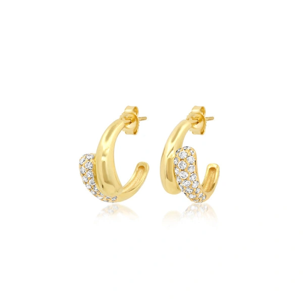 Jennifer Meyer Mini Double Dome Hoops with Diamond Accent in 18K Yellow Gold | Fine Earrings | Coveti