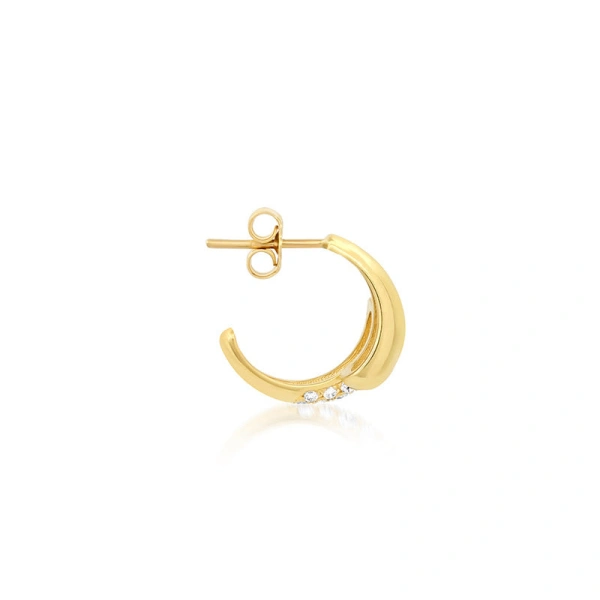 Jennifer Meyer Mini Double Dome Hoops with Diamond Accent in 18K Yellow Gold | Fine Earrings | Coveti