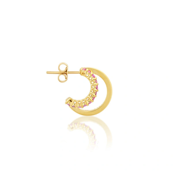 Jennifer Meyer Mini Double Hoop with 4 Prong Pink Sapphire Accent in 18K Yellow Gold | Fine Earrings | Coveti