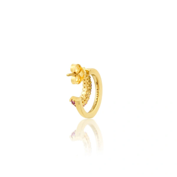 Jennifer Meyer Mini Double Hoop with 4 Prong Pink Sapphire Accent in 18K Yellow Gold | Fine Earrings | Coveti