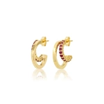 Jennifer Meyer Mini Double Hoop with 4 Prong Ruby Accent in 18K Yellow Gold | Fine Earrings | Coveti