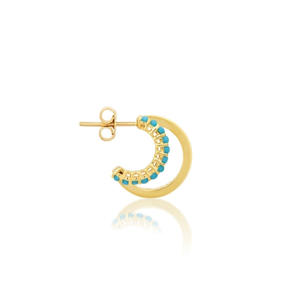 Jennifer Meyer Mini Double Hoop with 4 Prong Turquoise Accent in 18K Yellow Gold | Fine Earrings | Coveti