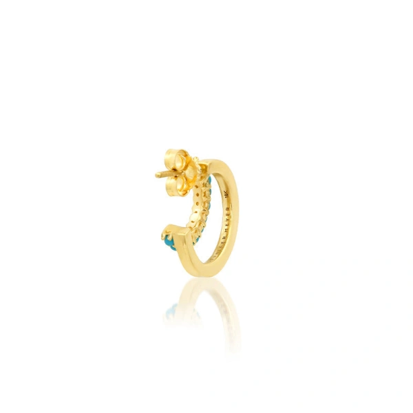 Jennifer Meyer Mini Double Hoop with 4 Prong Turquoise Accent in 18K Yellow Gold | Fine Earrings | Coveti