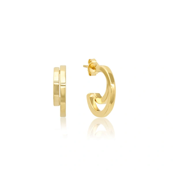 Jennifer Meyer Mini Double Hoops in 18K Yellow Gold | Fine Earrings | Coveti