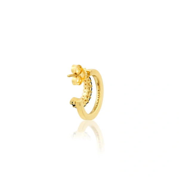 Jennifer Meyer Mini Double Hoops with 4 Prong Blue Sapphire Accent in 18K Yellow Gold | Fine Earrings | Coveti