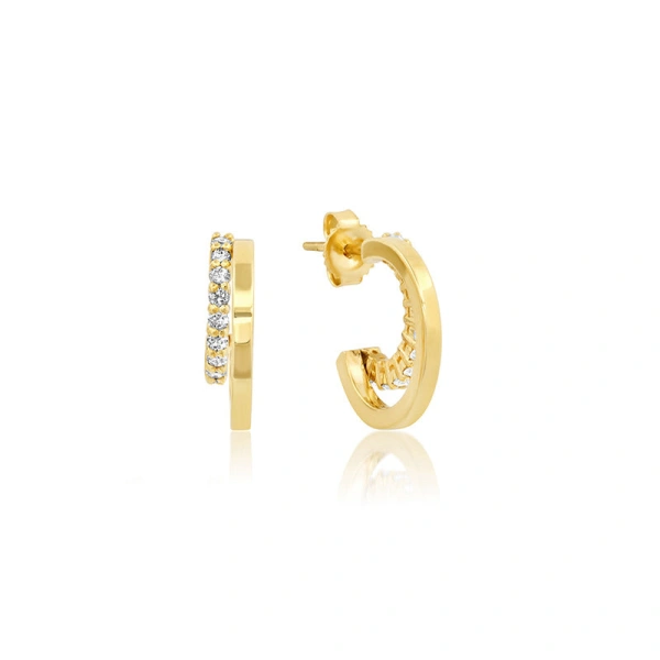 Jennifer Meyer Mini Double Hoops with 4 Prong Diamond Accent in 18K Yellow Gold | Fine Earrings | Coveti