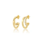 Jennifer Meyer Mini Double Hoops with 4 Prong Diamond Accent in 18K Yellow Gold | Fine Earrings | Coveti