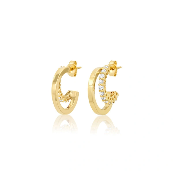 Jennifer Meyer Mini Double Hoops with 4 Prong Diamond Accent in 18K Yellow Gold | Fine Earrings | Coveti