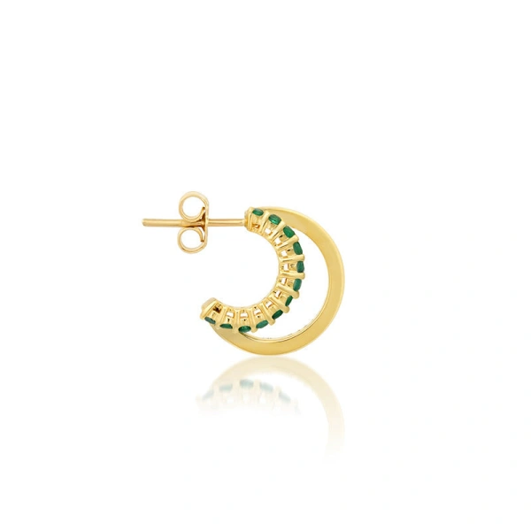 Jennifer Meyer Mini Double Hoops with 4 Prong Emerald Accent in 18K Yellow Gold | Fine Earrings | Coveti