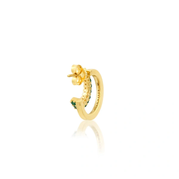 Jennifer Meyer Mini Double Hoops with 4 Prong Emerald Accent in 18K Yellow Gold | Fine Earrings | Coveti