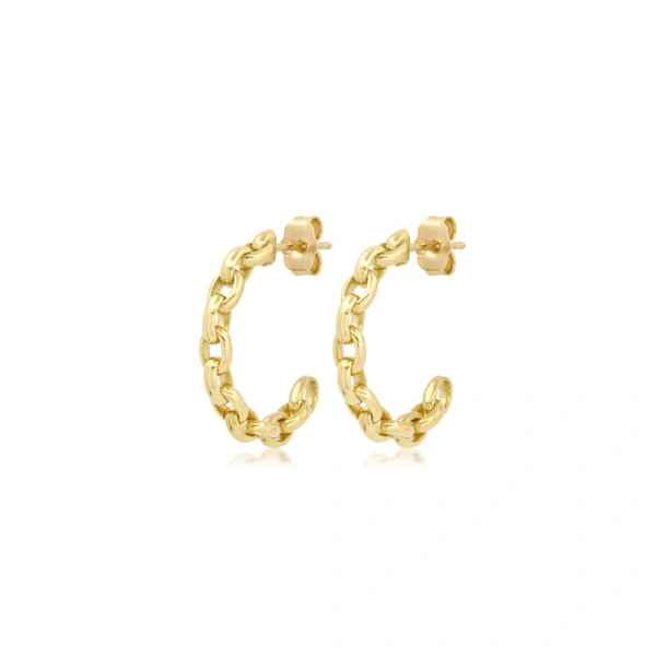 Jennifer Meyer Mini Edith Link Hoops in 18K Yellow Gold | Fine Earrings | Coveti