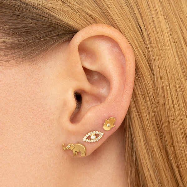 Jennifer Meyer Mini Elephant Studs in 18K Yellow Gold | Fine Earrings | Coveti