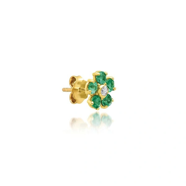 Jennifer Meyer Mini Emerald Flower Studs with Diamond Center in 18K Yellow Gold | Fine Earrings | Coveti