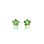 Jennifer Meyer Mini Emerald Flower Studs with Diamond Center in 18K Yellow Gold | Fine Earrings | Coveti