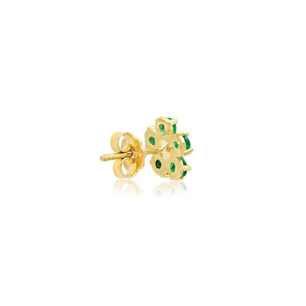 Jennifer Meyer Mini Emerald Flower Studs with Diamond Center in 18K Yellow Gold | Fine Earrings | Coveti