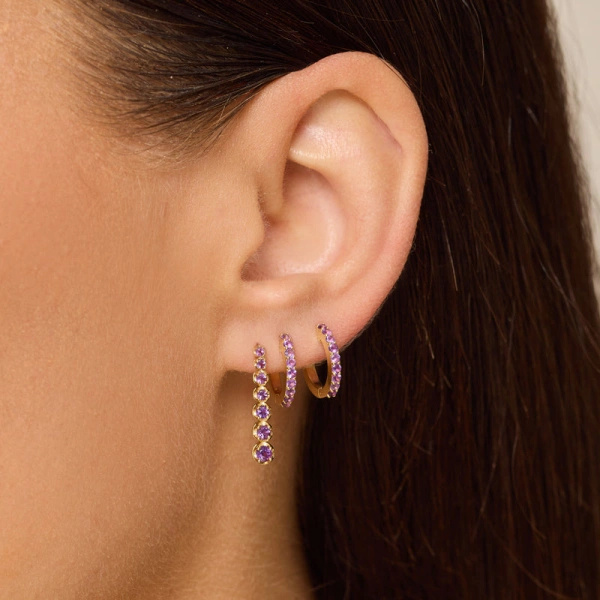 Jennifer Meyer Mini Graduated Amethyst Tennis Studs in 18K Yellow Gold | Fine Earrings | Coveti