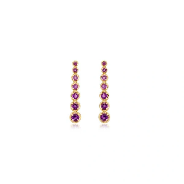 Jennifer Meyer Mini Graduated Amethyst Tennis Studs in 18K Yellow Gold | Fine Earrings | Coveti