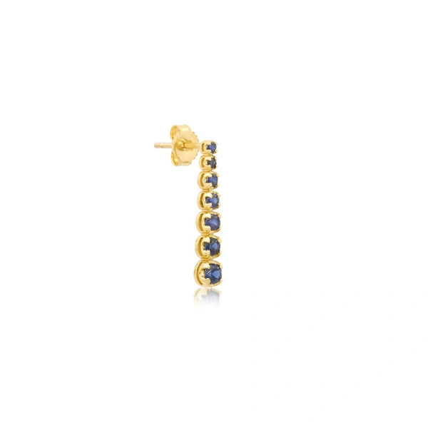 Jennifer Meyer Mini Graduated Blue Sapphire Tennis Studs in 18K Yellow Gold | Fine Earrings | Coveti
