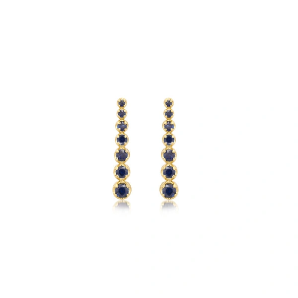 Jennifer Meyer Mini Graduated Blue Sapphire Tennis Studs in 18K Yellow Gold | Fine Earrings | Coveti
