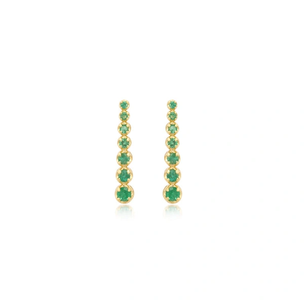 Jennifer Meyer Mini Graduated Emerald Tennis Studs in 18K Yellow Gold | Fine Earrings | Coveti