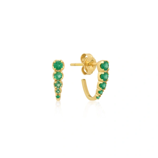 Jennifer Meyer Mini Graduated Illusion Set Emerald Edith Studs in 18K Yellow Gold | Fine Earrings | Coveti