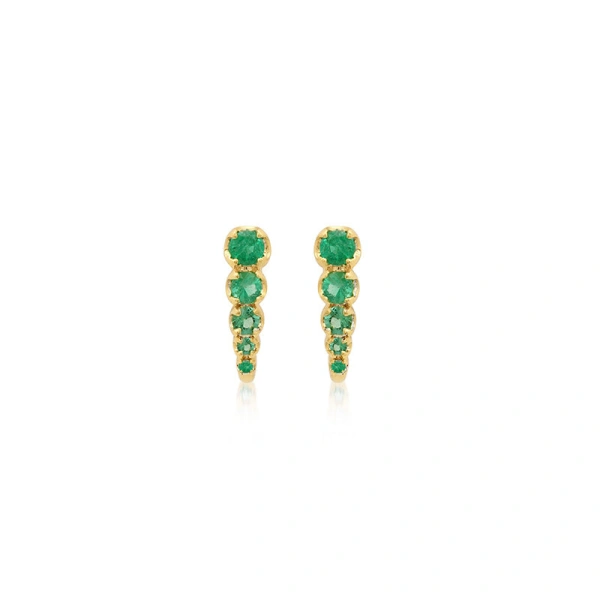 Mini Graduated Illusion Set Emerald Edith Studs in 18K Yellow Gold