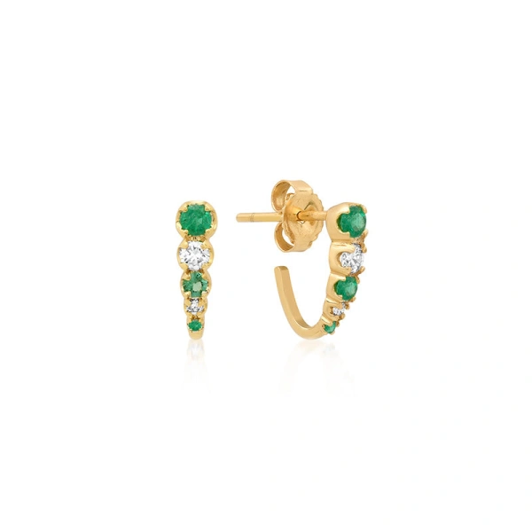 Jennifer Meyer Mini Graduated Illusion Set Emerald and Diamond Edith Studs in 18K Yellow Gold | Fine Earrings | Coveti