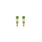 Jennifer Meyer Mini Graduated Illusion Set Emerald and Diamond Edith Studs in 18K Yellow Gold | Fine Earrings | Coveti