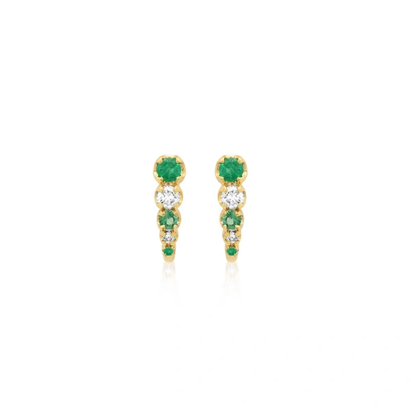 Jennifer Meyer Mini Graduated Illusion Set Emerald and Diamond Edith Studs in 18K Yellow Gold | Fine Earrings | Coveti