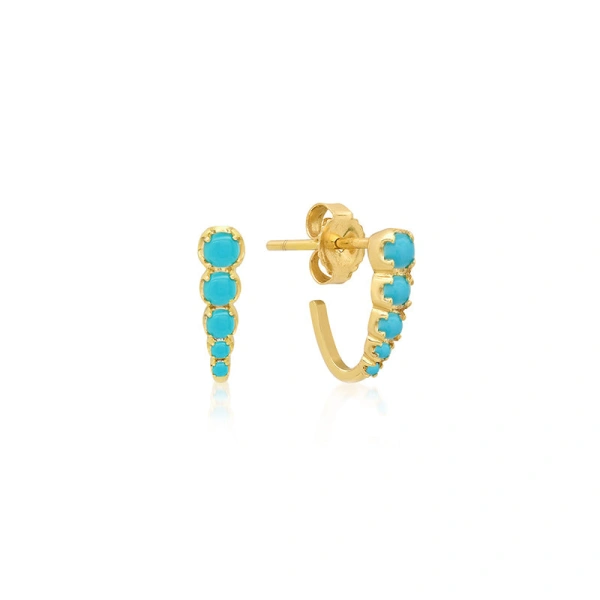 Jennifer Meyer Mini Graduated Illusion Set Turquoise Edith Studs in 18K Yellow Gold | Fine Earrings | Coveti