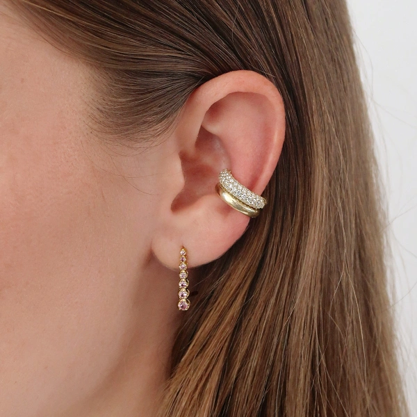 Jennifer Meyer Mini Graduated Pink Sapphire Tennis Studs in 18K Yellow Gold | Fine Earrings | Coveti