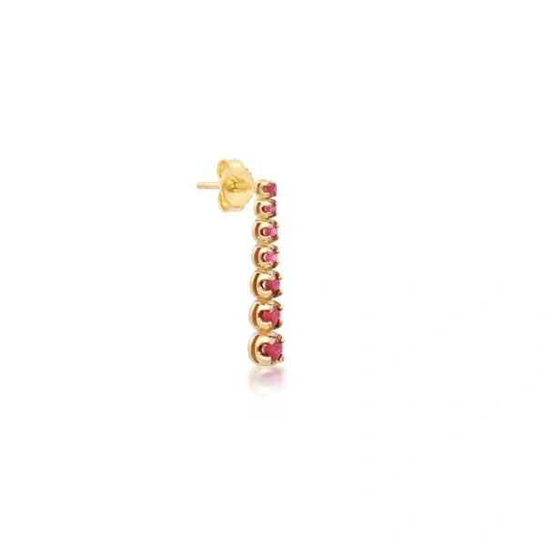 Jennifer Meyer Mini Graduated Ruby Tennis Studs in 18K Yellow Gold | Fine Earrings | Coveti