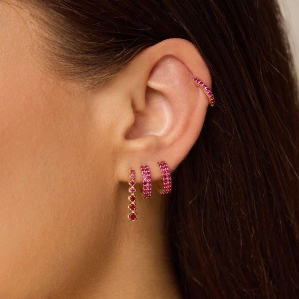Jennifer Meyer Mini Graduated Ruby Tennis Studs in 18K Yellow Gold | Fine Earrings | Coveti
