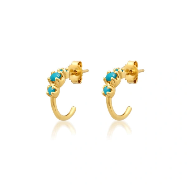Mini Graduated Turquoise Hoops in 18K Yellow Gold