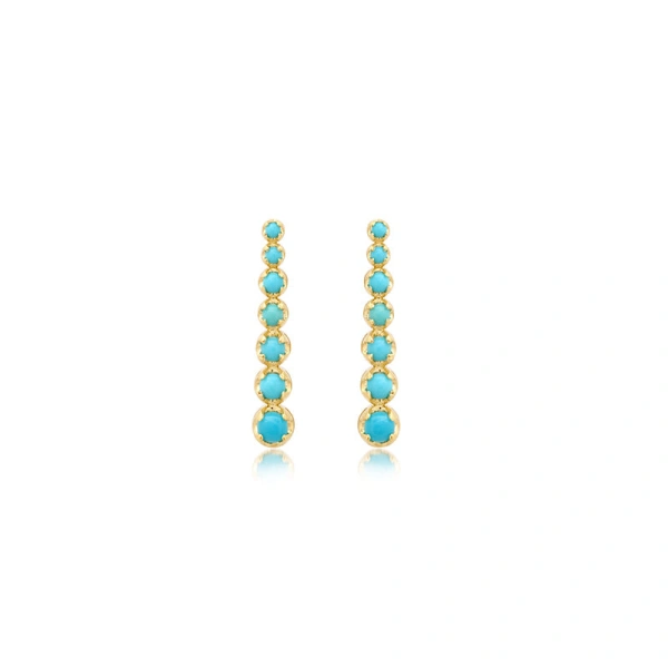 Jennifer Meyer Mini Graduated Turquoise Tennis Studs in 18K Yellow Gold | Fine Earrings | Coveti