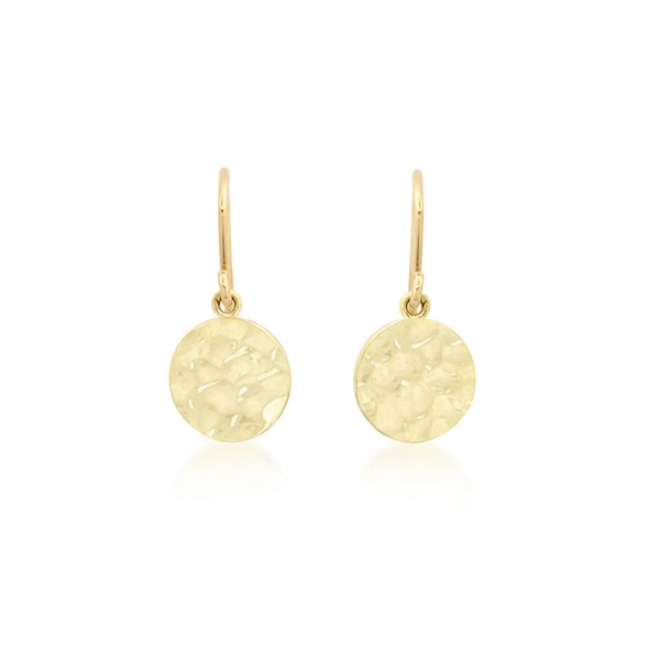 Jennifer Meyer Mini Hammered Disc Earrings in 18K Yellow Gold | Fine Earrings | Coveti